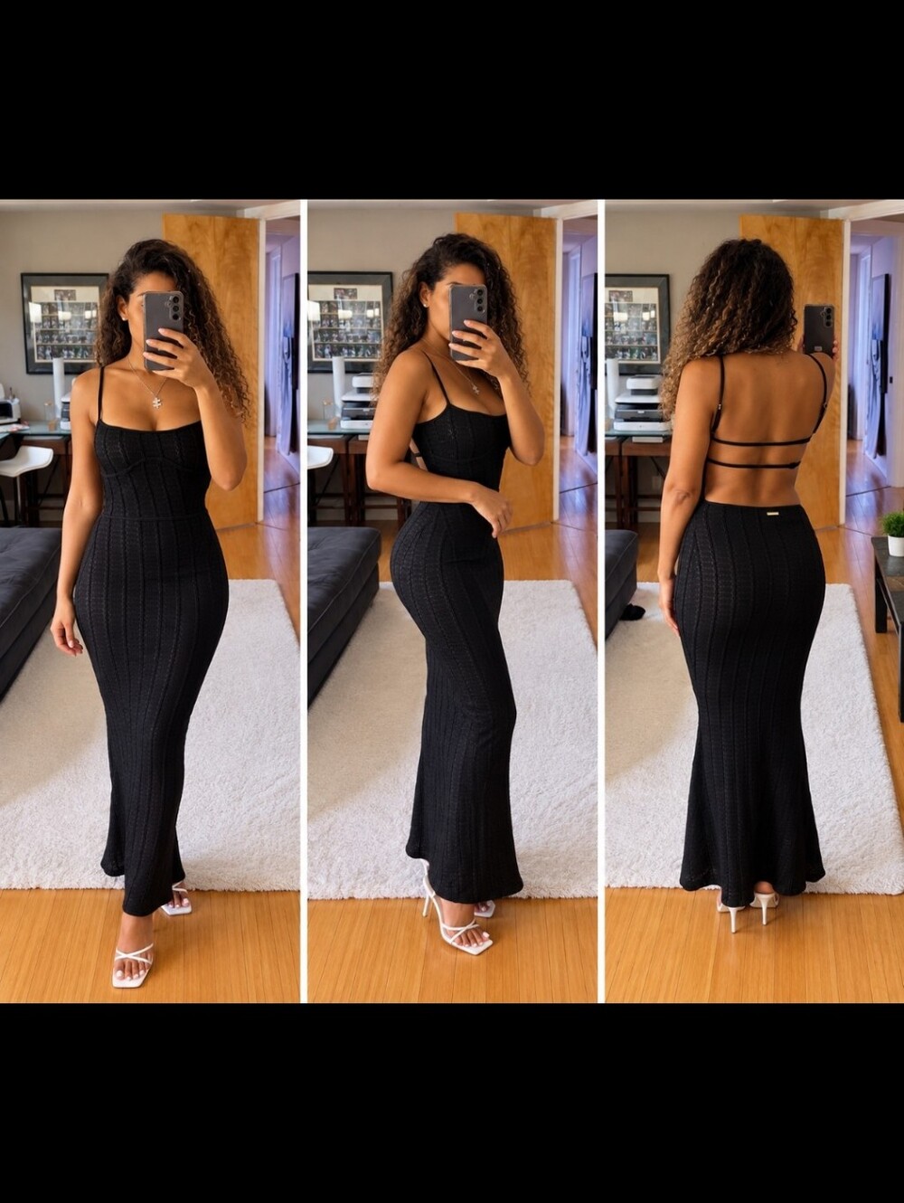 Misguided Black Ribbed Knit Maxi Dress Size XS